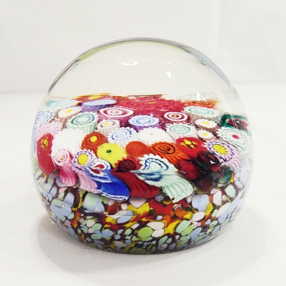 Vintage Large Murano Art Glass Millefiori Multicolored Paperweight - Picture 5 of 9